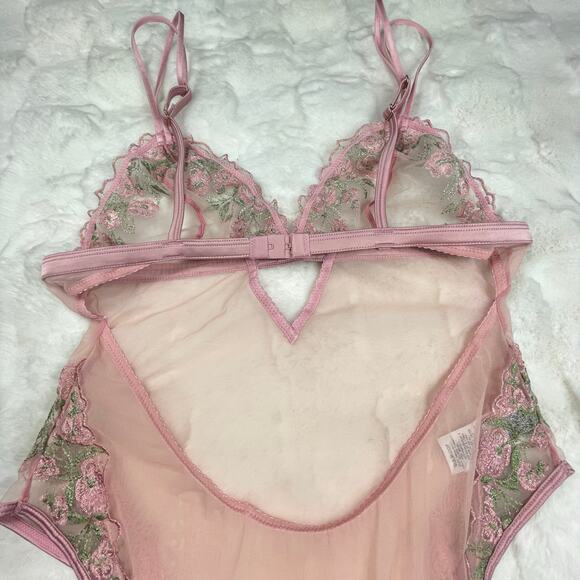 🔥NWOT ASOS Floral Embroidered Mesh Strappy Lingerie Bodysuit  Pink Size 10 - Picture 8 of 13